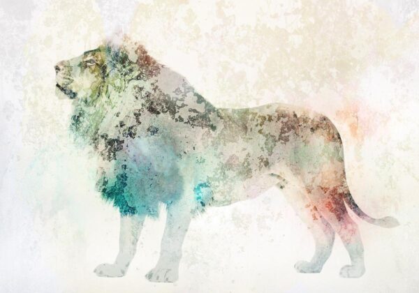 Papier peint - King of the animals - lion on a solid textured background with coloured accent
