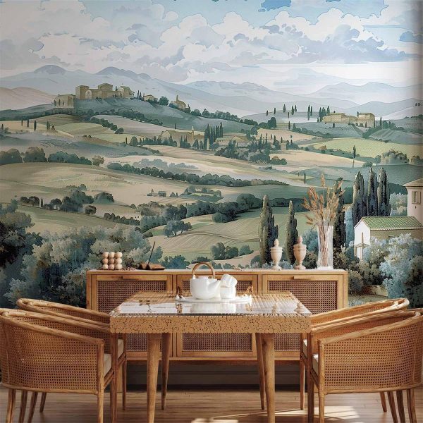 Papier peint - Landscape with Green Fields and Trees Tuscan Sunny View Papier peint - Landscape with Green Fields and Trees Tuscan Sunny View