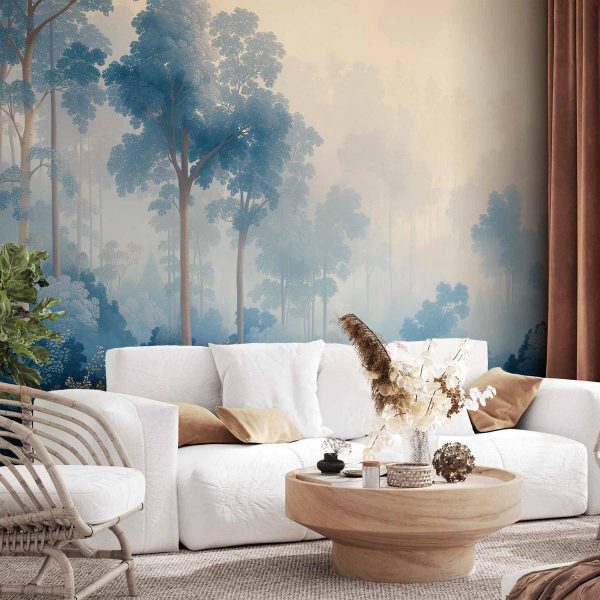 Papier peint - Landscape with Trees in Illustrative Style Fairy-Tale Blue Forest Papier peint - Landscape with Trees in Illustrative Style Fairy-Tale Blue Forest