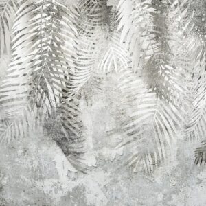 Papier peint - Light and shadow - grey and white composition with floral motif and pattern