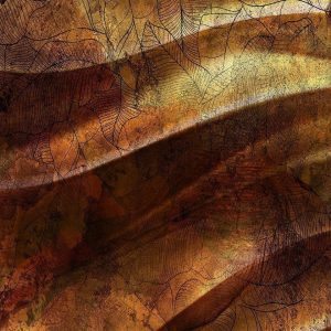 Papier peint - Liquid gold - abstract wavy composition with leaf patterns