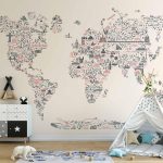 Papier peint - Map With Icons - Cartoon Representation of the World in Pastel Colours