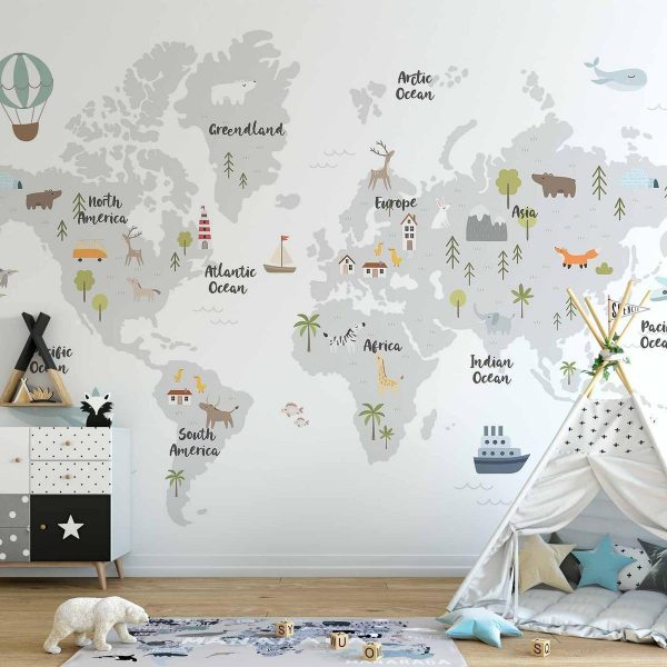 Papier peint - Minimalist Map for Children's Room Papier peint - Minimalist Map for Children's Room