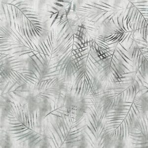 Papier peint - Minimalist landscape - nature motif with grey exotic leaves