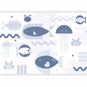 Papier peint - Minimalist ocean - geometric fish and crabs in water for kids