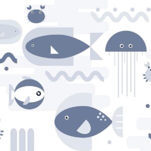 Papier peint - Minimalist ocean - geometric fish and crabs in water for kids