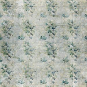 Papier peint - Mint tones - green leaf bouquets on a retro patterned background
