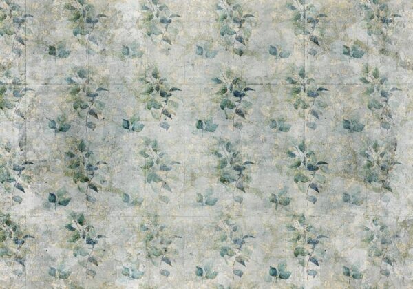 Papier peint - Mint tones - green leaf bouquets on a retro patterned background