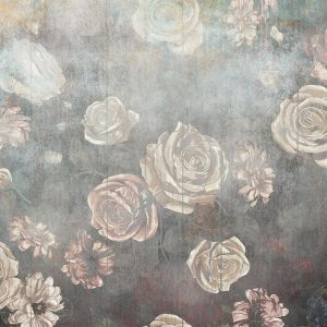 Papier peint - Misty nature - muted rose flowers on a background in grey tones