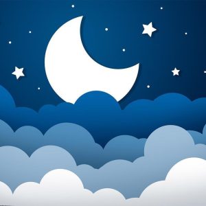 Papier peint - Moon dream - clouds on a dark blue sky with stars for children