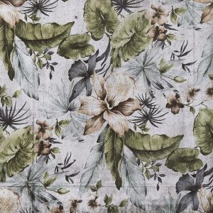 Papier peint - Nature in retro style - jungle landscape with pale leaves and flowers