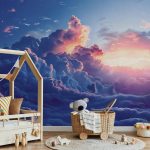 Papier peint - Night Concert in the Mountains: Clouds Illuminated by the Last Rays of the Sun