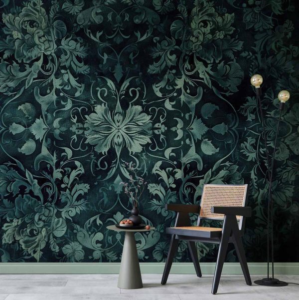Papier peint - Oriental Pattern Carpet: Emerald Ornaments and Worn Patterns Papier peint - Oriental Pattern Carpet: Emerald Ornaments and Worn Patterns