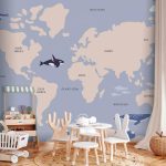 Papier peint - Pastel Planet - Animals and Underwater Plants on a Map