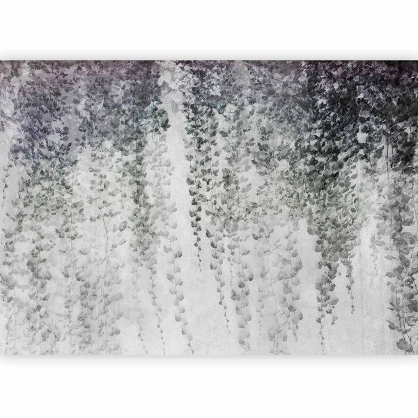Papier peint - Peaceful oasis - landscape of hanging black leaf vines on a grey background
