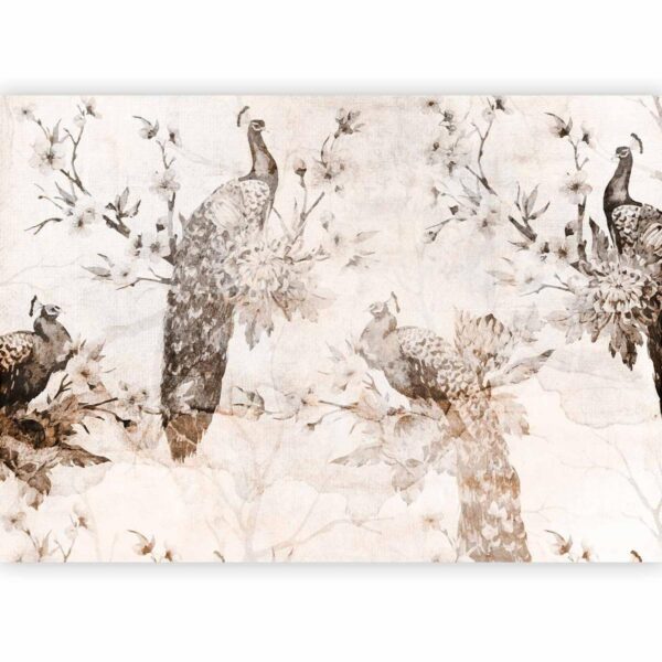Papier peint - Peacocks in Delicate Beige