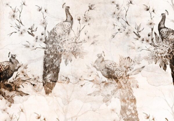 Papier peint - Peacocks in Delicate Beige