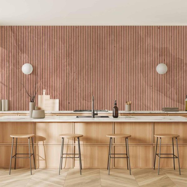 Papier peint - Pink reed - solid background with textured vertical stripes with pattern Papier peint - Pink reed - solid background with textured vertical stripes with pattern