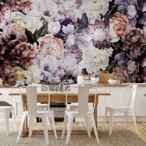 Papier peint - Plant motif with peonies in a garden - retro style flower background