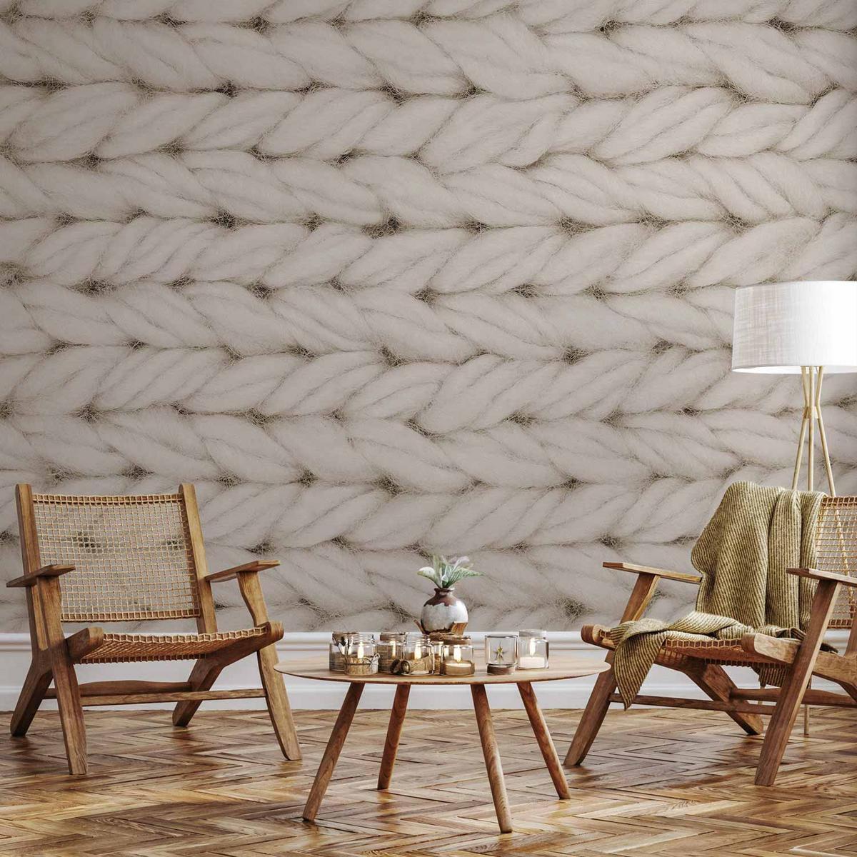 Papier peint 3D beige effet matière avec relief subtil, idéal pour une entrée ou une chambre apaisante