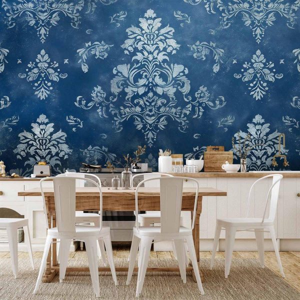 Papier peint - Retro Ornament Decorative Motif in Worn Blues Papier peint - Retro Ornament Decorative Motif in Worn Blues