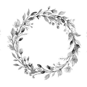 Papier peint - Romantic wreath - grey plant motif with leaves with rose pattern
