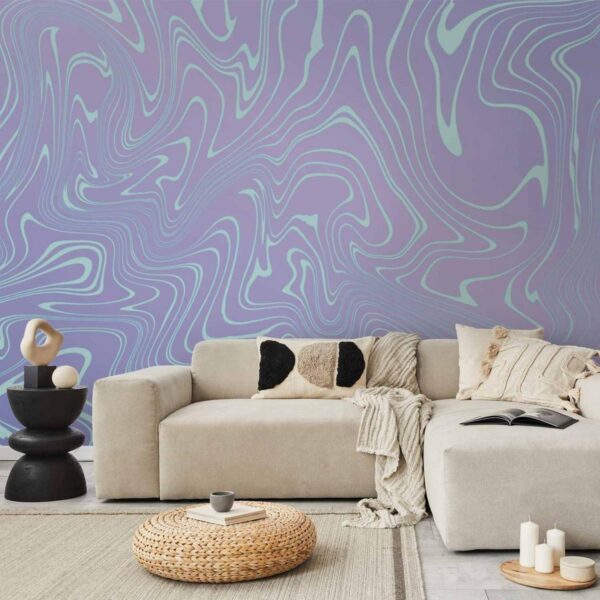Papier peint - Sea Abstraction - Intriguing Composition of Wavy Shapes in Shades of Blue Papier peint - Sea Abstraction - Intriguing Composition of Wavy Shapes in Shades of Blue