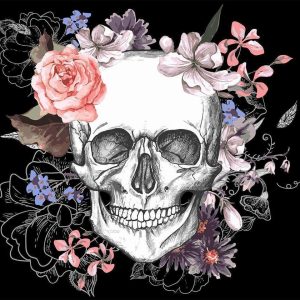 Papier peint - Skull and Flowers