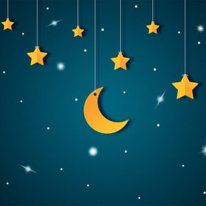 Papier peint - Skyline - turquoise night sky landscape with stars for children