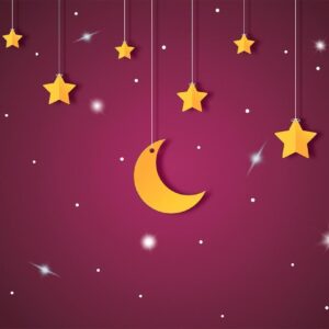 Papier peint - Skyline - violet night sky landscape with stars for children