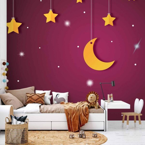 Papier peint - Skyline - violet night sky landscape with stars for children Papier peint - Skyline - violet night sky landscape with stars for children