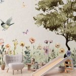 Papier peint - Spring Meadow - a Clearing With Flowers Painted in Watercolours