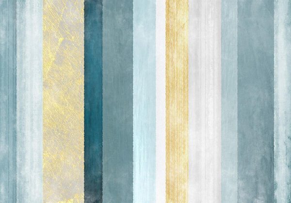 Papier peint - Striped pattern - abstract background in stripes in blue tones with gold pattern