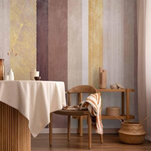 Papier peint - Striped pattern - abstract background in stripes of different colours with gold pattern