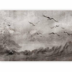 Papier peint - Swan flight - abstract landscape of birds over a lake with texture