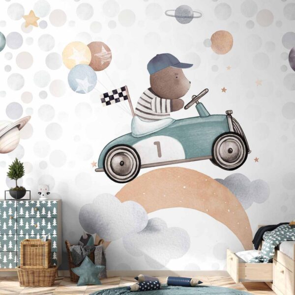 Papier peint - Teddy Bear in a Racing Car Papier peint - Teddy Bear in a Racing Car