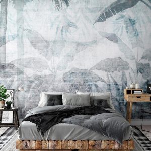 Papier peint - Vanishing jungle - landscape of exotic nature in blue tones
