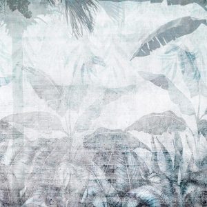 Papier peint - Vanishing jungle - landscape of exotic nature in blue tones