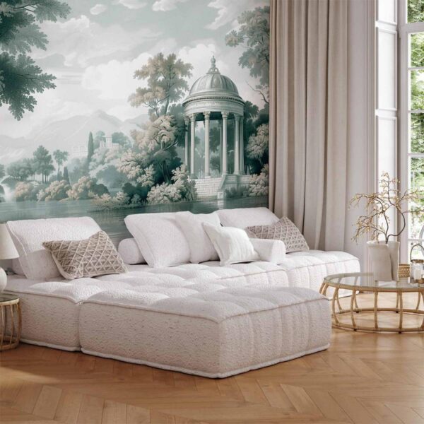 Papier peint - View of the Park and Lake Retro Vintage Landscape in Greens Papier peint - View of the Park and Lake Retro Vintage Landscape in Greens