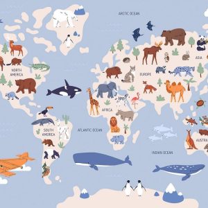 Papier peint - World Map With Animal Illustrations