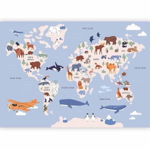 Papier peint - World Map With Animal Illustrations