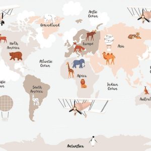 Papier peint - World Map in Beige Tones for Children's Room