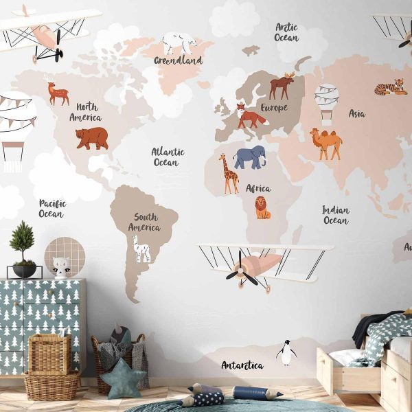 Papier peint - World Map in Beige Tones for Children's Room Papier peint - World Map in Beige Tones for Children's Room