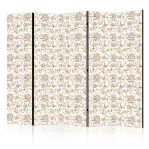 Paravent - Beige Shades of Nature - Flowers and Butterflies on a White Background - Illustration Paravent - Beige Shades of Nature - Flowers and Butterflies on a White Background - Illustration