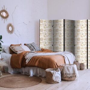 Paravent - Beige Shades of Nature - Flowers and Butterflies on a White Background - Illustration