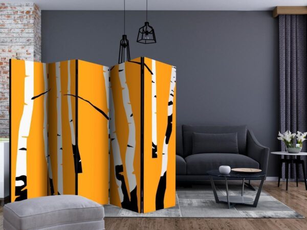 Paravent - Birches on the orange background II