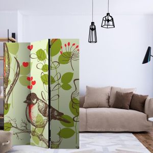 Paravent - Bird and lilies vintage pattern