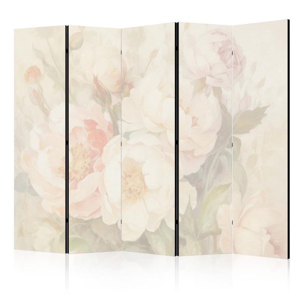 Paravent - Blooming Peonies - Bright Large Flowers Enveloped in White Mist Paravent - Blooming Peonies - Bright Large Flowers Enveloped in White Mist