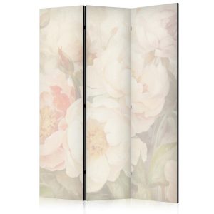 Paravent - Blooming Peonies - Bright Large Flowers Enveloped in White Mist