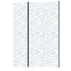 Paravent - Blue Fish - Blue Outlines of Various Species of Fish on a White-Blue Background